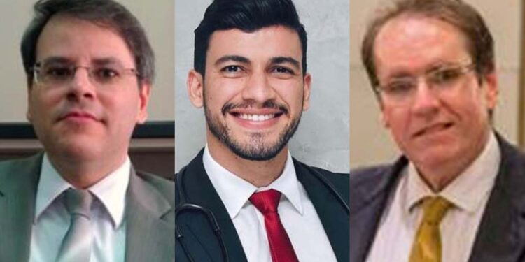 O médico Rodrigo Rocha (centro) e os advogados Bruno Lacerda (esq.) e Fernando Lacerda (dir.)