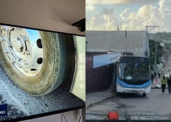 Agora pela manhã o ônibus foi retirado do local e, apesar do acidente, saiu sendo conduzido pelo motorista