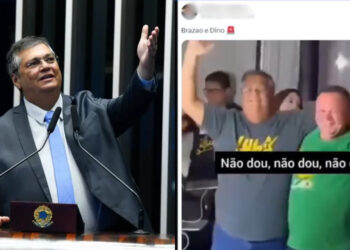 No vídeo fakee, Dino aparece celebrando com o então governador do Maranhão, Carlos Brandão (PSB)