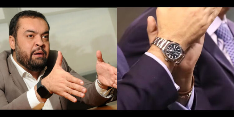 Cláudio Castro com o Apple Watch, em janeiro, e com o Rolex, na semana passada