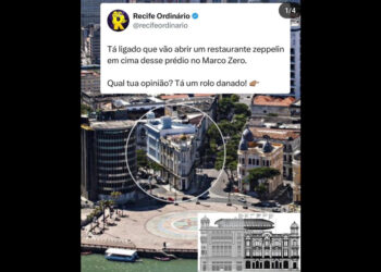 Restaurante ficará sobre a cobertura do prédio do centro da imagem, no Marco Zero do Recife