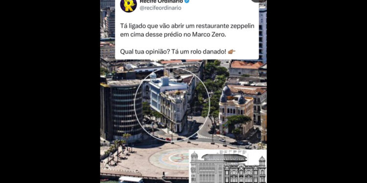 Restaurante ficará sobre a cobertura do prédio do centro da imagem, no Marco Zero do Recife