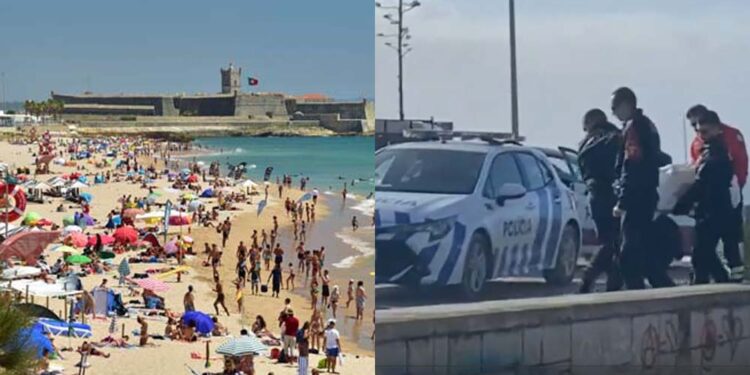 Policiais retiram corpo de vítima morta em Carcavelos, Lisboa