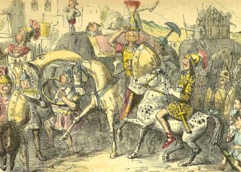 Charge retratando a chegada de Pirro e suas tropas à Itália