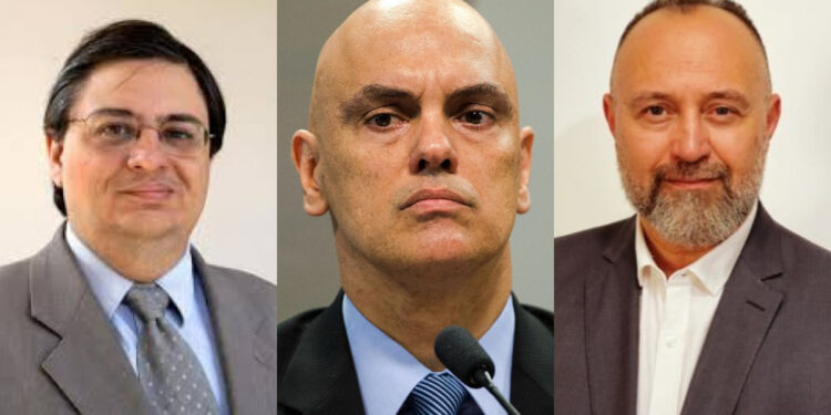 O colunista Rudolfo Lago (esquerda) escreve sobre a analíise do  advogado Melilo Diniz (direita) sobre  Moraes(centro) e a Lava Jato