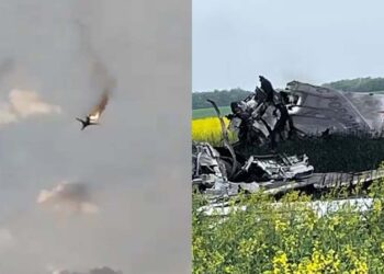 Bombardeiro russo atingido pela Ucrânia