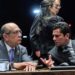Ministro Gilmar Mendes (STF) e o senador Sergio Moro (UB) durante audiência