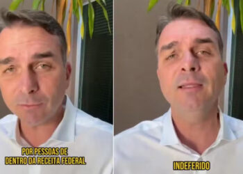 Senador Flávio Bolsonaro nega acusações de espionagem da Abin contra auditores da Receita Federal.