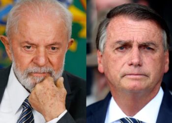 O presidente Luiz Inácio Lula da Silva (à esquerda) e o ex-presidente Jair Bolsonaro (à direita)