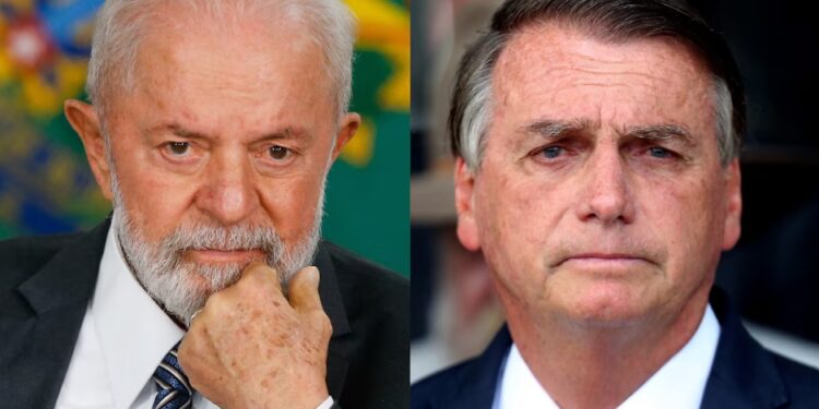 O presidente Luiz Inácio Lula da Silva (à esquerda) e o ex-presidente Jair Bolsonaro (à direita)