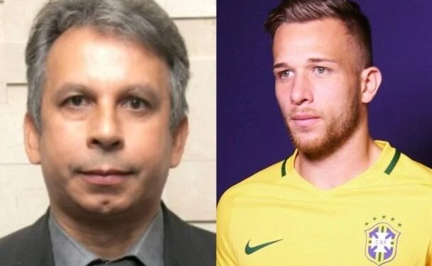 Juiz federal Alderico Rocha Santos (à dir.) e o jogador da seleção Arthur Melo (à esq.)