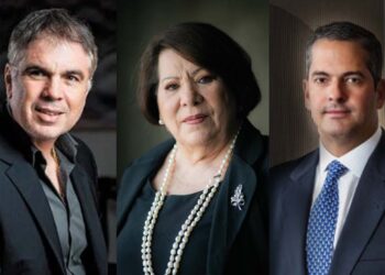 O empresário Flávio Rocha, ex-ministra Eliana Calmon e o advogado Bruno Calfat (esq. para dir.)