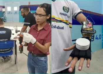 Alunos da Técnica Estadual Paulo Freire, em Carnaíba, no sertão de Pernambuco desenvolvem luva que estabiliza tremores do Parkinson.