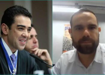 Bruno Dantas (TCU) e o jornalista Breno Pires (da esq. para dir.)