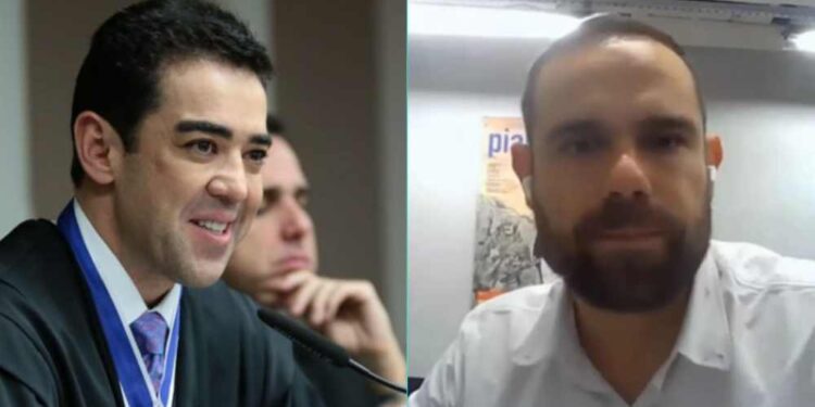 Bruno Dantas (TCU) e o jornalista Breno Pires (da esq. para dir.)