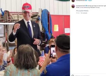 Joe Biden é fotografado usando boné de apoio a Donald Trump.