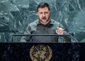 O presidente ucraniano discursando na Assembleia Geral da ONU.