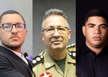 Cel Reginaldo Filho (Centro) e os jornalistas Nogueira Junior e Emerson Jhuan (esq. para dir.)