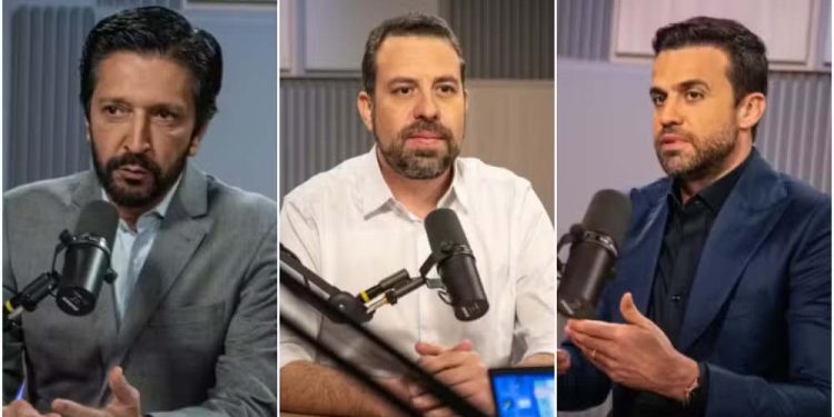 Ricardo Nunes (MDB), Guilherme Boulos (PSol) e Pablo Marçal (PRTB)