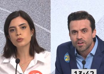 Tabata Amaral e Pablo Marçal, no Debate UOL/Folha