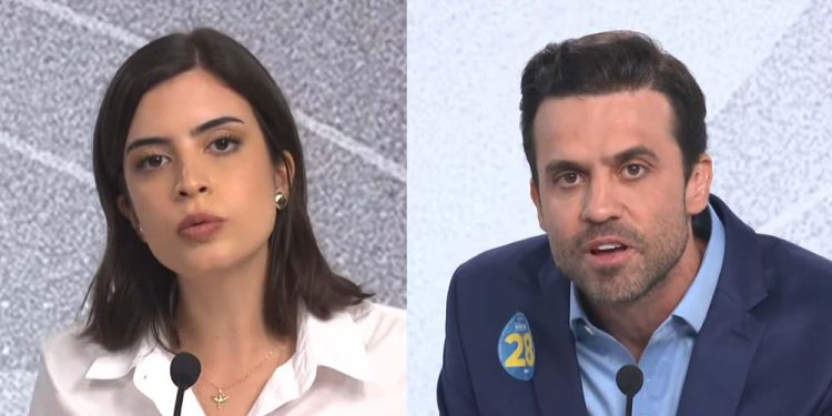 Tabata Amaral e Pablo Marçal, no Debate UOL/Folha