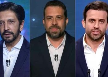 Ricardo Nunes, Guilherme Boulos e Pablo Marçal (da esq. para dir.)