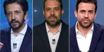 Ricardo Nunes, Guilherme Boulos e Pablo Marçal (da esq. para dir.)
