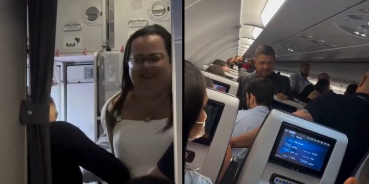 Imagens do vídeo que circula nas redes sociais, com a mulher sendo algemada.