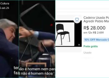 Cadeira que Datena usou para agredir candidato vira destaque em sites de vendas.
