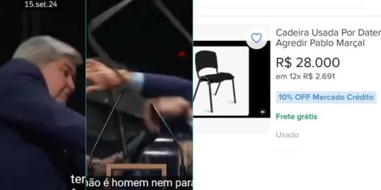 Cadeira que Datena usou para agredir candidato vira destaque em sites de vendas.