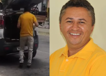 No vídeo, o vereador José Ivan aparece tranquilamente colocando os remédios dentro o porta-malas o carro.