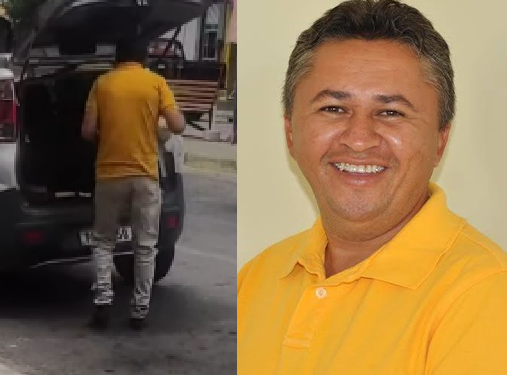 No vídeo, o vereador José Ivan aparece tranquilamente colocando os remédios dentro o porta-malas o carro.
