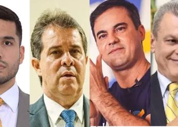 Da esquerda para a direita:  André Fernandes (PL), Evandro Leitão (PT), Capitão Wagner (União Brasil) e José Sarto (PDT).
