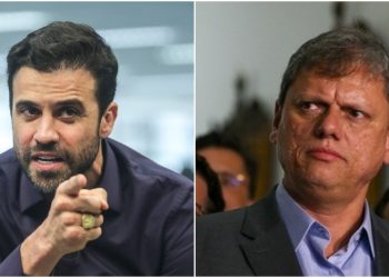 Na sondagem da Quaest Tarcísio de Freitas (à esq. )
aparece atrás de Marçal (à dir. )