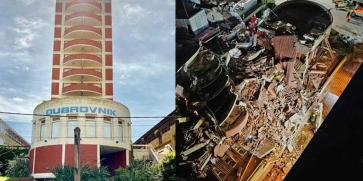 O prédio onde funciona um hotel de 10 andares desabou na madrugada desta terça-feira (29) na Argentina.