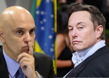 O ministro Alexandre de Moraes (esq.) e o dono do X (antigo Twitter) Elon Musk (dir.)