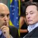 O ministro Alexandre de Moraes (esq.) e o dono do X (antigo Twitter) Elon Musk (dir.)