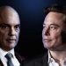 O ministro Alexandre de Moraes (esq.) e o dono do X (antigo Twitter) Elon Musk (dir.)
