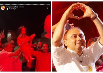 Uma boneca representando a opositora foi usada no comício de Berg Gomes (PSB)