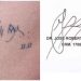 Tatuagem mostra assinatura do pai de Aline Garcia, o médico José Roberto de Souza.