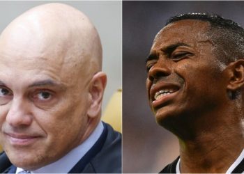 Ministro Alexandre de Moraes (à esq.) e o ex-jogador Robinho (à dir)