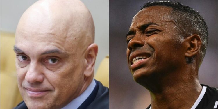 Ministro Alexandre de Moraes (à esq.) e o ex-jogador Robinho (à dir)
