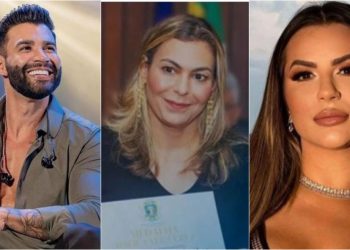 Gustavo Lima (à dir.) e Deolane Bezerra (à esq.) foram alvos da juíza Andrea Calado (centro) na Operação das Bets