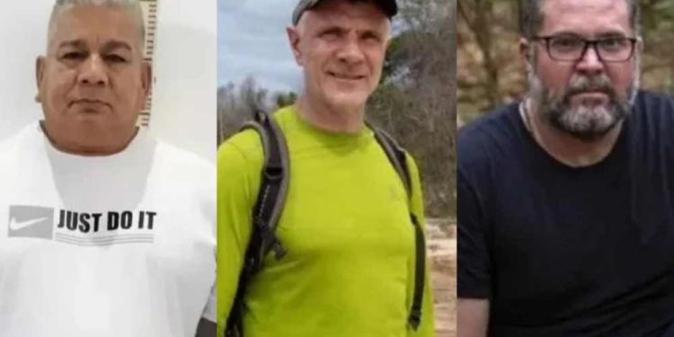 Da esquerda para direita, o 'Colômbia', o jornalista britânico Dom Phillips e o indigenista Bruno Pereira