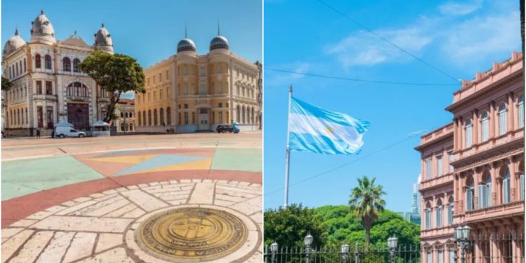 Capital de Pernambuco, Recife (à esq.); capital da Argentina, Buenos Aires (à dir.)