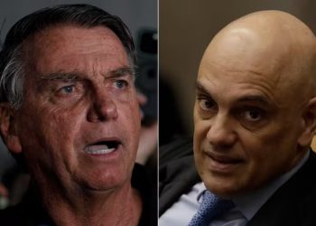 Ex-presidente Jair Messias Bolsonaro (à esq.); Alexandre de Moraes, ministro do STF (à dir.)