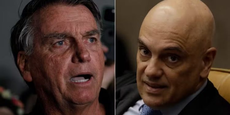 Ex-presidente Jair Messias Bolsonaro (à esq.); Alexandre de Moraes, ministro do STF (à dir.)
