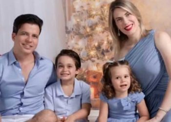 Mireylle Fries, o marido Bruno Almeida Souza e os filhos