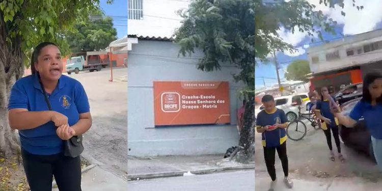 Funcionárias protestam em frente à creche Nossa Senhora Aparecida