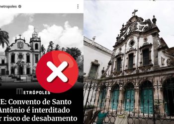 Metrópoles confundiu convento em Olinda (esq.) com igreja do Recife (dir.)